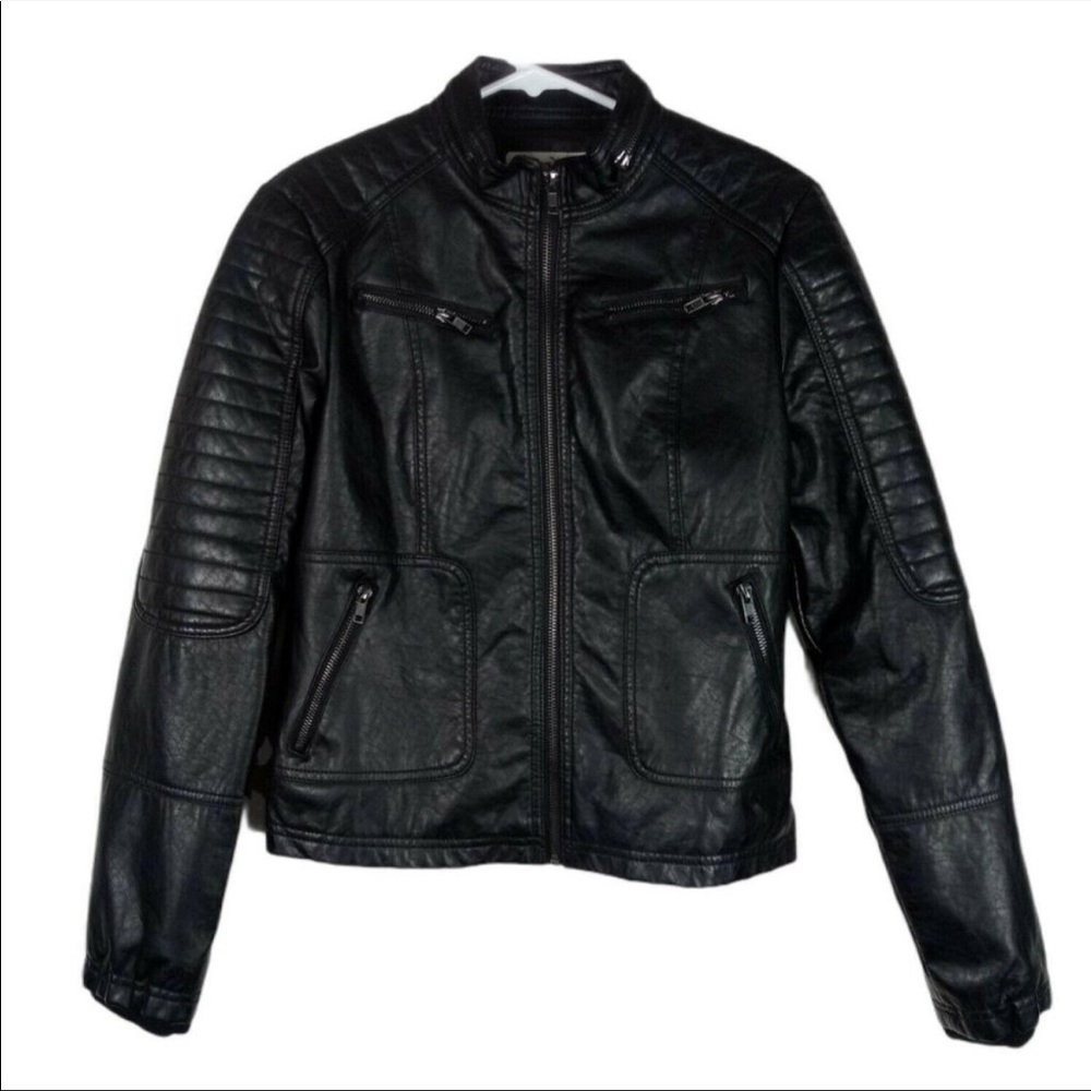 Maralyn & Me Vegan Ribbed Moto Leather Jacket